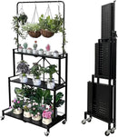 lumizone Foldable 4-Tier Plant Stand Indoor Outdoor Hanging Plant Shelf No Assembly Required Pot Placement Area With Wheels Sturdy Fall Prevention Storage Shelf Flower Pot Stand(4 Tier-Black) by GreenHaven Gardens