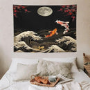 Houselerax Koi Fish Tapestry, Japanese Style Yin Yang Big Wave Cherry Blossom Tapestries Wall Hanging for Bedroom Living Room Office Decor 40"x30" by CozyNest Decor