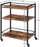 HOOBRO Bar Cart for The Home, Serving Cart with Wine Glass Hooks, Rolling Kitchen Cart with Lockable Wheels, 25.2 x 15.7 x 33.3 Inches Beverage Cart with Storage Shelves, Rustic Brown BF02TC01 by CozyNest Decor