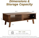 Mid Century Coffee Table with Storage & Sliding Fence Door, Modern Coffee Tables for Living Room, Walnut Finish by CozyNest Decor