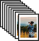 Vittanly 18x24 Picture Frames Set of 9, Shatter Resistant Plexiglass, Display 16x20 Pictures with Mat or 18x24 without Mat, Photo Frames for Wall or Tabletop, PVC Frame, Black by CozyNest Decor