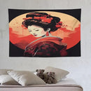 Japanese Woman Geisha Tapestry Asian Cherry Blossom Red Sun Traditional Kimono Folk Tapestries Home Decor for Living Room Bedroom Apartment Farmhouse Dorm 60"x40" by CozyNest Decor