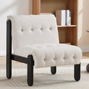 Modern Armless Accent Chair for Living Room, Beige Chenille Button Tufted Upholstered Lounge Reading Chair with Black Wood Frame by CozyNest Decor