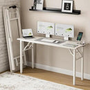 Frylr Small Folding Computer Desk – 55.1 Inch Portable Table for Craft and Study, Lightweight Desk for Small Spaces, Foldable Laptop Table Built-in AC/USB Outlets for Convenience, White Ash by CozyNest Decor