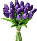 Mandy's Artificial Tulips 20 Stems Dark Purple PU Faux Flowers for Wedding Home Decor 13.5 Inch by CozyNest Decor