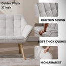 48”Small Loveseat Sofa, Modern Linen Upholstered Mini Couch 2-Seater Fluffy Love Seat with Quilting Backs and Wood Legs for Small Space Living Room, Bedroom, Beige by CozyNest Decor