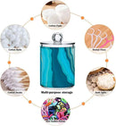 2 Pack Qtip Holder Dispenser Teal Turquoise Blue Marble Bathroom Storage Canister Lid Acrylic Plastic Apothecary Jar Set Vanity Makeup Organizer for Cotton Swab/Ball/Round Pads, Floss by CozyNest Decor
