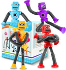 Robot Sensory Travel Toys 4Pcs for Toddlers Kid Boy Year Old Ages 3 4 5 6 7 8 9, Airplane Activities Suction Autism Pop Tube Fidget Toys Autistic Stocking Easter Basket Stuffer Valentine Gift for Kids by TinyTreasures Baby Boutique