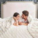 Cozy Bliss Faux Fur Throw Blanket for Couch, Fuzzy Soft Plush Thick Bubble Blanket for Sofa Bedroom Living Room, 90 * 90 Inches Cream White by CozyNest Decor