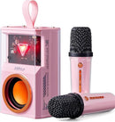 Karaoke Machine for Kids & Adults, Portable Bluetooth Mini Karaoke Speaker with 2 Wireless Microphone and Lights, Birthday Gifts for Girls & Boys, Toys for Girls, Family Home Party (Pink) by TinyTreasures Baby Boutique