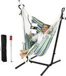ZEYU Hammock Chair with Stand Double Hammock Chair Bohemian Style with Tassel Mobile Phone Support Manual Adjustable Swing Indoor and Outdoor Garden Porch with Floor mat Reclining Capacity 400 pounds by GreenHaven Gardens