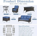 Wicker Patio Furniture Sets - 13 Piece Outdoor Rattan Furniture Conversation Sets with 4 Swivel Rocker Chairs, 2 Rattan Sofas, Wicker Ottomans and Coffee Table, Brown/Blue by GreenHaven Gardens