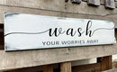 Farmhouse Bathroom Sign, Wash Your Worries Away, Rustic Wooden Bathroom Wall Art Decor, Inspirational Signs Bath Wall Hanging Art Home Decor (Wash) 4x16 Inch by CozyNest Decor