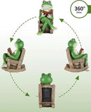iStatue Miniature Solar Frog Reading Book Figurine Light - 5.5'' Resin Chair Statue Outdoor Table Decor for Lawn Ornaments, Patio, Yard & Garden and Home by GreenHaven Gardens