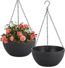 10 inch Hanging Planters for Indoor Plants, 2 Pack Planters for Outdoor Plants with Drainage Holes and Chain, Round Plastic Hanging Baskets, Hanging Flower Pots for Balcony Garden Decor-Black by CozyNest Decor
