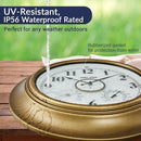 ANDY STAR 21 Inch Outdoor Clocks Waterproof, Large Outdoor Wall Clocks for Patio with Thermometer, Weatherproof Illuminated Clock Battery Operated with Thermometer&Hygrometer, Gold Metal Finish by CozyNest Decor
