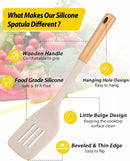 Pack of 2 Large Silicone Spatula, Heat Resistant Solid Turner, Non Stick Slotted Spatulas with Wooden Handle, Ideal Kitchen Utensils for Flipping, Pancakes, Eggs, Fish(KHAKI) by CozyNest Decor