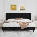 King Size Bed Frame, Velvet Upholstered Platform Bed with Vertical Channel Tufted Headboard and Footboard, No Box Spring Required, Easy Assembly, Black by CozyNest Decor