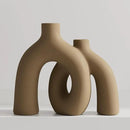 Hug Donut Decorative Vase Set - Tan Modern Rustic Farmhouse Style Vases Home Decor,Matte Ceramic Decorations for Living Room Shelf, Bookshelf Mantle Entryway Table Centerpiece or Console Décor(Brown) by CozyNest Decor