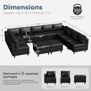 ABCASA Oversized 145.5" Faux Leather Modular Sectional Sofa, Modern Large 12 Seater U Shaped Couch with Storage Seat with Reversible Chaise Deep Seat for Living Room DIY Combination - Black by CozyNest Decor