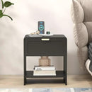 LEVNARY Nightstand Set of 2, Mid-Century Modern Bedside Table with Charging Station and Curved Top Corners, Wooden End Table for Farmhouse Bedroom Living Room (2, Black) by CozyNest Decor