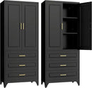 75" Kitchen Pantry Cabinet with 3 Drawers,Metal Storage Cabinets with Doors and 4 Adjustable Shelves,Black Kitchen Cabinet with 2 Gold Handles,Food Cupboard for Livingroom, Bathroom,Pantry by CozyNest Decor