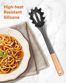 Silicone Pasta Fork, Kitchen Heat Resistant Noodle Spoon Server, BPA Free Spaghetti Strainer,12.8 inch (Grey) by CozyNest Decor