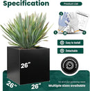 Galvanized Steel Planter Box Black Metal Planter Large Square Indoor Outdoor Planters Cube Steel Heavy Duty Flower Pot 26Inch Powder Coating Modern Commercial Residential for Patio, Deck, Yard, Garden by CozyNest Decor