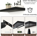 Floating Shelves - 2 Large Wall Mounted Shelves with Invisible Brackets, Long Wood Floating Wall Shelf for Living Room, Bedroom, Kitchen (Black, 48" W x 9" D x 1.5" H) by TinyTreasures Baby Boutique