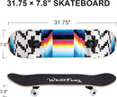 WhiteFang Skateboards for Beginners, Complete Skateboard 31 x 7.88, 7 Layer Canadian Maple Double Kick Concave Standard and Tricks Skateboards for Kids and Beginners by TinyTreasures Baby Boutique