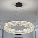 Dia 32" Ring Crystal Chandelier Modern Black Ring Chandelier Adjustable Height Luxury Crystal Pendant Ceiling Light Fixture for Dining Living Room Bedroom by CozyNest Decor