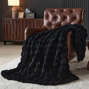 Lotus Karen Faux Fur Throw Blanket Black - Big Bubble Rabbit Fluff Blanket for Couch, Small Fluffy Fuzzy Cozy Blanket, Thick Furry Plush Shaggy Blankets, 50x60 Inches by CozyNest Decor