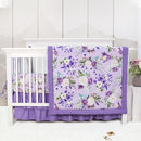 Crib Bedding Set for Girls, Purple Baby Crib Bedding Set 4 Piece, Baby Girl Nursery Bedding Set Including Comforter, Fitted Crib Sheet, Crib Skirt, Diaper Stacker, Floral by TinyTreasures Baby Boutique