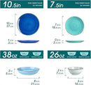 vancasso Bonita Dinnerware Set 24 Pieces Blue Stoneware Service for 6, Handpainted Spirals Pattern Stoneware Combination Set by CozyNest Decor