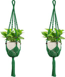 USLAI Macrame Handmade Basket Plant Hanger (2-Pack), for 3-8 Inch Pots, Indoor Outdoor Strong Hanging Planter Flower Pot Holder with Beads and Tassels, Boho Home Decor (POTS NOT Included) (Green) by GreenHaven Gardens