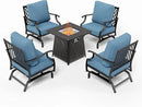 Patio Furniture Set with Fire Pit Table, 5 Pcs Metal Outdoor Conversation Set, 4 Rocking Chairs with 5.75" Extra Thick Cushion and 28" Fire Pit Table for Backyard Deck, Navy Blue by GreenHaven Gardens