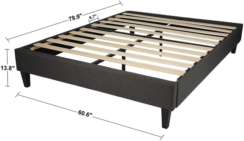 14 Inch Upholstered Platform Bed Frame Mattress Foundation with Wood Slat Support No Box Spring Needed Dark Gray (Queen)