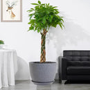 12/10/9 Large Modern Plant Pots, Plastic Planters with Drainage Holes and Saucers for Indoor Outdoor Plants Flowers, Grey Speckles