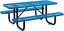 Global Industrial 6’L Rectangular Picnic Table, Expanded Metal, Blue Thermoplastic Coating, Attached Benches, 1-1/2” Umbrella Pole Hole, Outdoor-Rated, 1000 lb Capacity, 72” x 30” Tabletop by GreenHaven Gardens