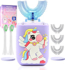 Kids Electric Toothbrush U Shaped Toddler Auto Sonic Toothbrushes with 5 Brush Head, Cartoon Unicorn Ultrasonic 360 Full Mouth Cleaning Automatic Toothbrushes for Children 2-7 Years by TinyTreasures Baby Boutique
