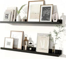 Fun Memories Picture Ledge Shelves Set of 2, 32 Inch Rustic Wall Mounted Floating Shelves with Lip for Home Storage and Décor in Bathroom, Kitchen, Nursery, Bedroom, Living Room, Black by CozyNest Decor