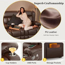 RV Loveseat Recliner Sofa, PU Leather RV Reclining Loveseat with USB Charge Ports, Cup Holders, 2 Seater Manual Pull Tab Recliner Sofa Couches for Living Room/RV, Brown by CozyNest Decor