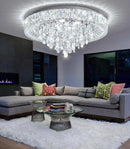 23.6'' Modern Crystal Chandeliers LED Dimmable Flush Mount Ceiling Chandeliers for Living Room Entrance Foyer Bedroom Silver by CozyNest Decor