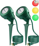 EDISHINE LED Outdoor Spotlights, 120V 4.8W Plug in Spot Light with 3 Lenses (Red Green Yellow), 180° Rotatable, 5000K, Waterproof Landscape Lighting for Flag Tree Garden, 2 Pack by GreenHaven Gardens