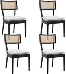 Rattan Dining Chairs Set Of 4 , Mid Century Modern Black Wooden Cane Back Chairs with Removable Linen Cushion , Retro Farmhouse Upholstered Kitchen & Dining Room Chairs for Restaurant Living Room by CozyNest Decor