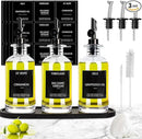 3PCS Olive Oil Dispenser Bottle For Kitchen, Soy Sauce Dispenser, Glass Oil and Vinegar Dispenser Set W. Wooden Tray & Labels & 3 Replacement Spouts, Coffee Syrup Dispenser by CozyNest Decor