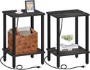 TUTOTAK End Table with Charging Station, Set of 2, Small Side Table, Nightstand Bedside Table, 2-Tier Storage Shelf for Small Space, Living Room, Bedroom Charcoal Grey TB01BY041 by CozyNest Decor