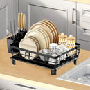 GAXmi Dish Drying Rack Over The Sink Drainer with Drainboard Utensil Holder, 1-Tier Black by CozyNest Decor