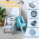Potty Training Toilet Chair Seat with Step Stool Ladder for Kids and Toddler Boys Girls - Foldable Height Adjustable Children Toilet Training Seat with Safe Handles & Anti-Slip Pads, White-Grey by TinyTreasures Baby Boutique