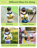 Toddler Harness with Anti Lost Wrist Link - 3-in-1 Baby Safety Leash Backpack, Adjustable Kids Walking Belt with Pocket,Child Locking Wristband for Boys & Girls for Outdoor Travel, Yellow Bee by TinyTreasures Baby Boutique